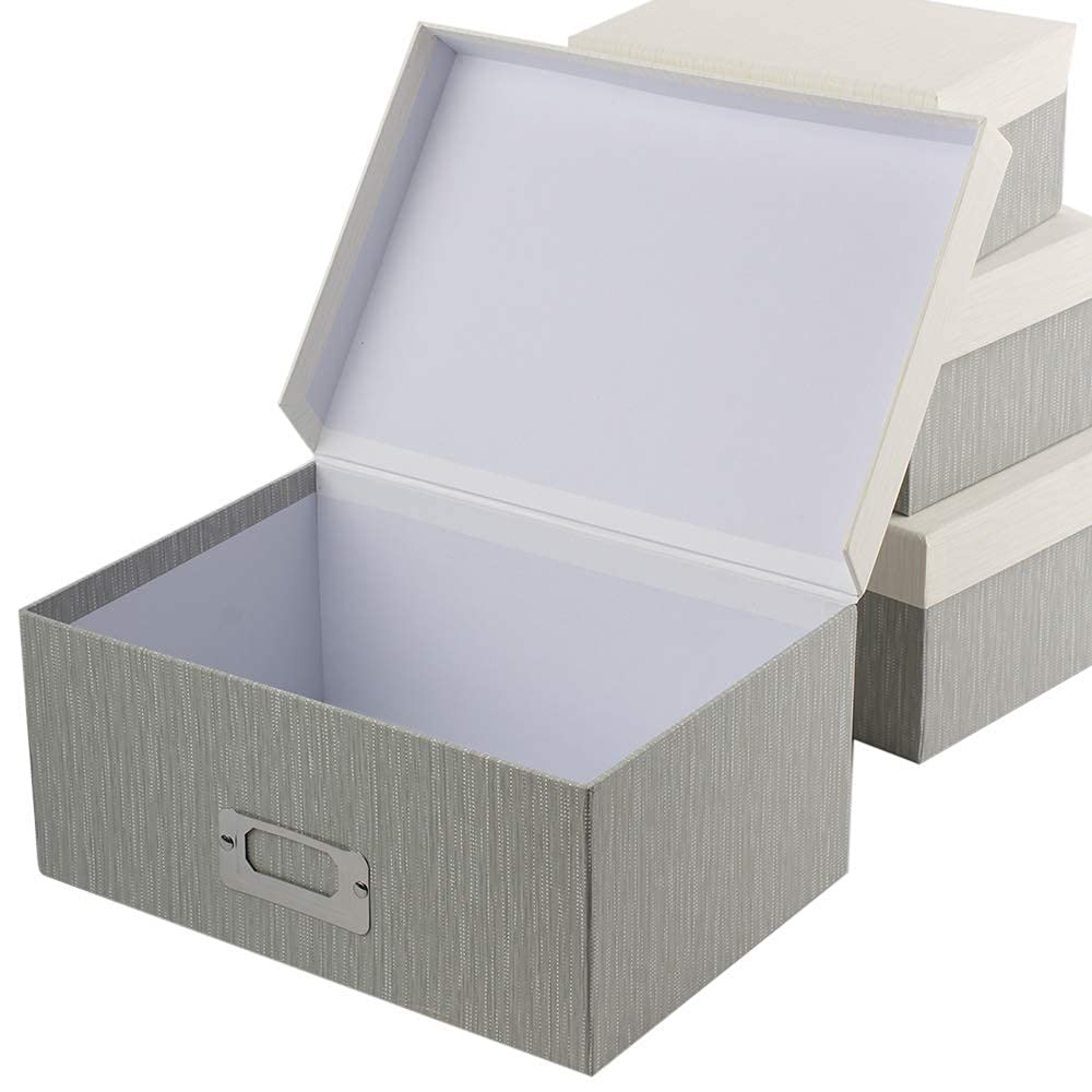 Briful Photo Boxes with Lids - 4 in 1 Set Waterproof Storage Boxes with Handles for Clothes, Shoes, Office, Cosmetic, Books