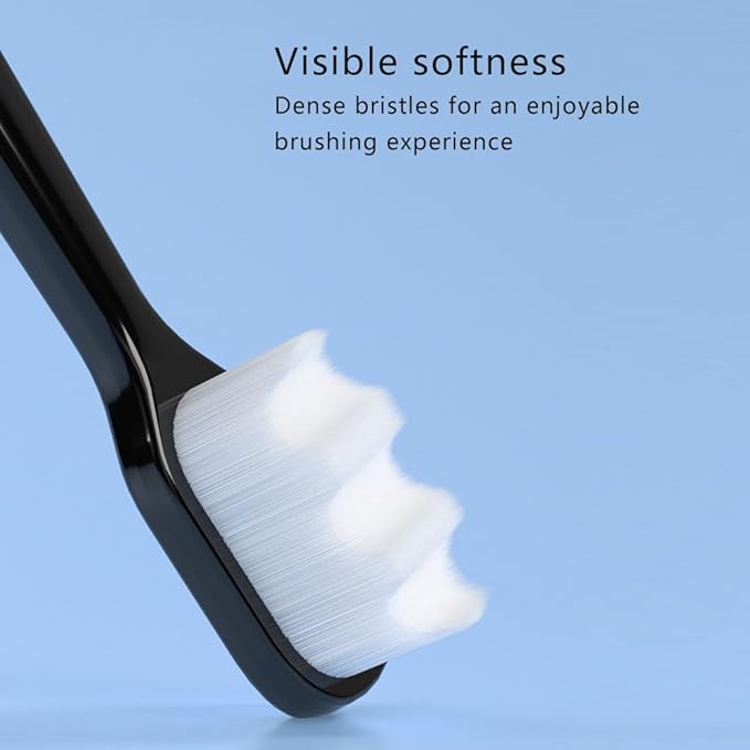 Extra Soft Toothbrush for Sensitive Gums and Teeth. Micro Nano Toothbrushes with 20,000 Ultra Soft Bamboo Charcoal Bristles. Excellent Cleaning Effect (2 Pack) (Black Wave Bristle)