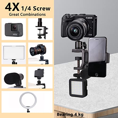 C Clamp Camera Clamp Mount with 1/4" Screw for Photo Studio Video DSLR,Cameras, Light Stand, Desk, Rods, Hooks, Shelves, Cross Bars