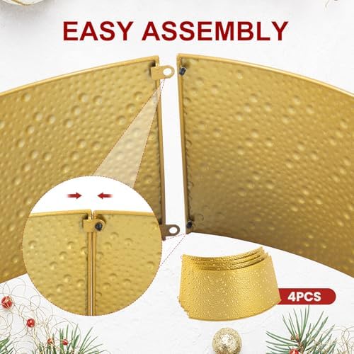 Sweetcrispy 26inch Metal Christmas Tree Collar, 4-Panel Base Cover for 7.5ft Artificial Trees, Rustproof & Easy Assembly, Sturdy & Durable for Holiday Decor, Gold