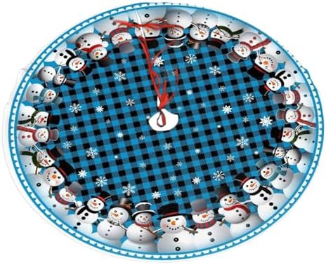 Blue Buffalo Plaid Snowman Christmas Tree Skirts 30", Xmas Tree Cloth Mats Trees Skirts for Decor Gift, Home Decoration
