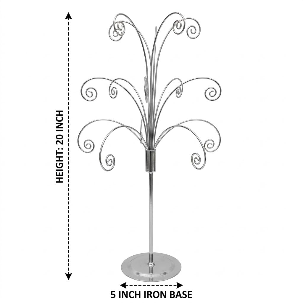 HOHIYA 20” Ornament Display Stand Chrome Silver Metal Hanging Tree Holder for Swarovski Crystal Glass Ornaments Tabletop Christmas Halloween Easter Decoration Display Rack