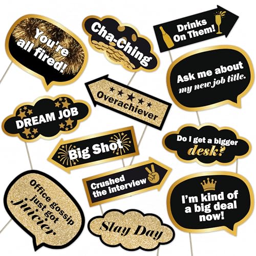 Job Promotion Photo Booth Props – 12 Funny Party Signs for Work Celebrations, Office Party Decorations, Career Success Party Favors