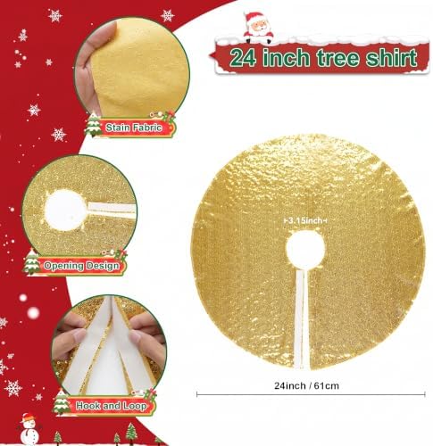 Poise3EHome Gold Christmas Tree Skirt, 24 Inch Sequin Tree Skirt