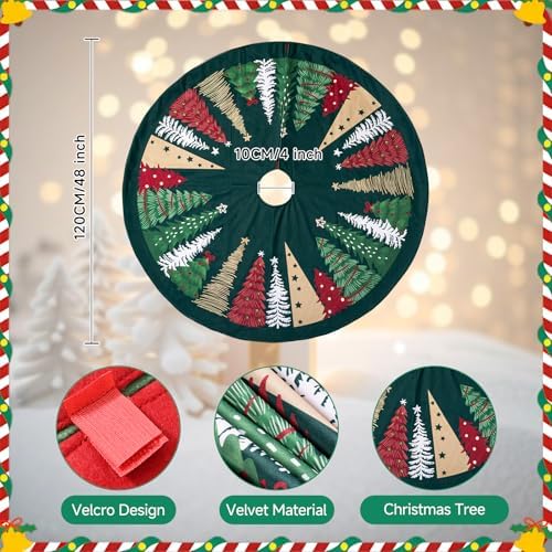 Lanpn Christmas Tree Skirt 48 inch, Velvet Xmas Tree Skirt Winter Christmas Tree Mat for Large Artificial Trees Winter Home Party Holiday Indoor Xmas Decorations (Green, 120cm)