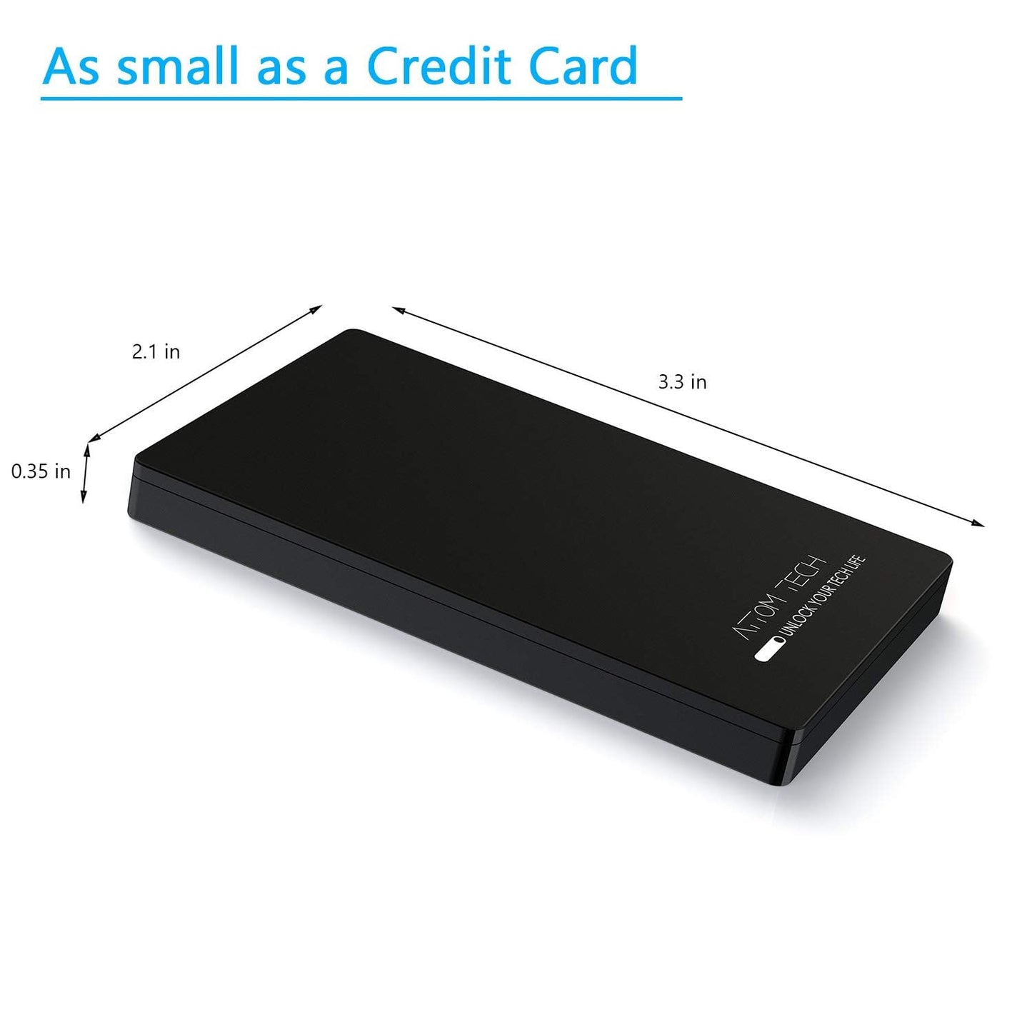 Attom Tech Dual USB Output Super Slim Power Bank Ultra Thin, 3000mAh Portable Charger Mini External Phone Battery Pack Small Dual Outlet, Emergency Phone Power Backup (Black)