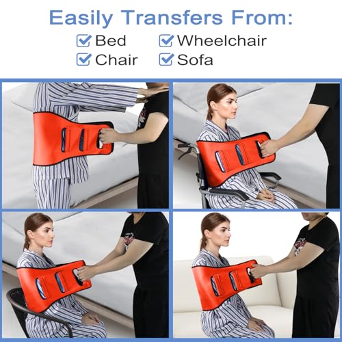 Transfer Belt Transfer Sling - Padded Gait Belt - Heavy Duty Patient Lift, Mobility Standing and Lifting Aid for Disabled, Elderly, Injured - Safely Move from Bed and Wheelchair (Orange) - color: Orange 2