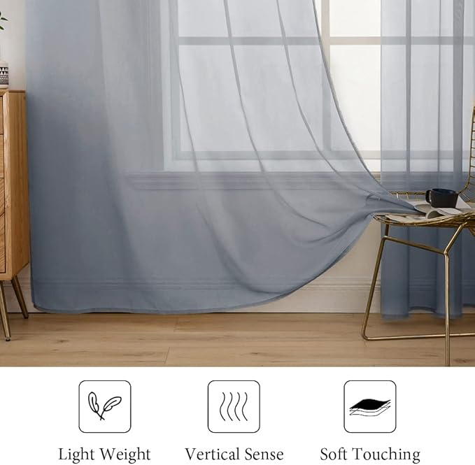 MIULEE 2 Panels Solid Color Sheer Window Curtains Elegant Window Voile Panels/Drapes/Treatment for Bedroom Living Room (54X72 Inches Dark Grey)