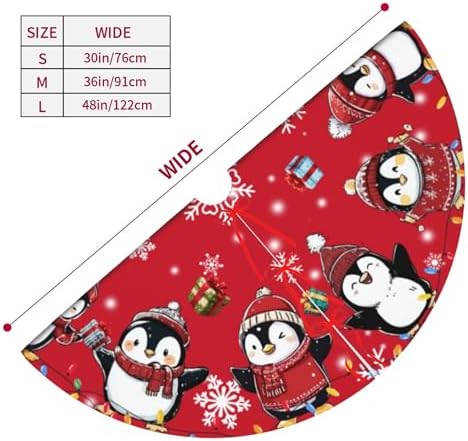 Red Cute Penguin Christmas Tree Skirt 36 Inch Xmas Tree Mat Party Decor Supplies for Holiday Home Decorations