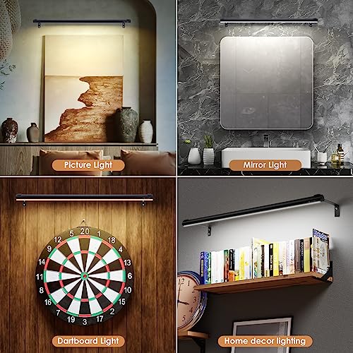 Battery Operated Wireless Picture Light，Rechargeable/Plugged in 31.5inch Painting Display Light,Remote Control Wall Lights with Three Modes and Timing for Art Frame (Black) - color: Black