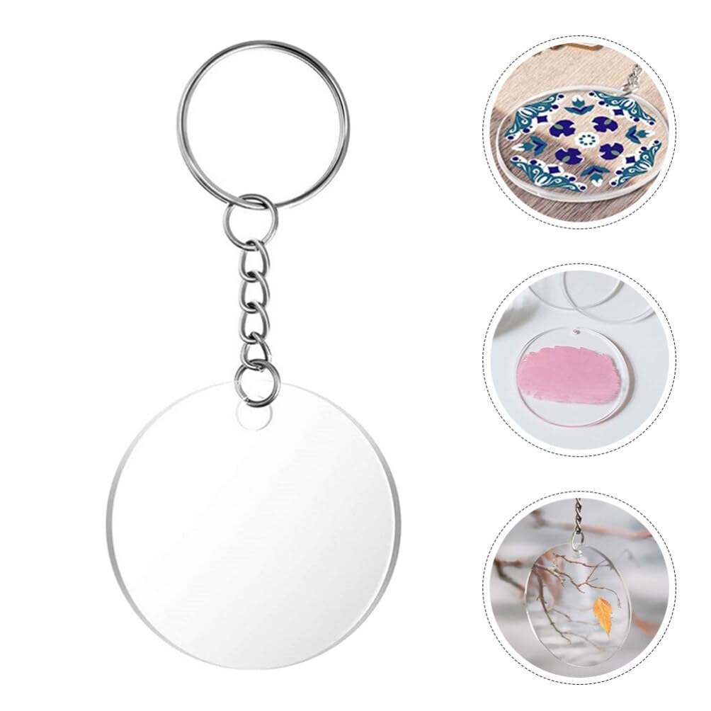 EXCEART 40 Sets Acrylic Keychain Blanks with Key Chain Rings 2.55 Inch Ornaments Blanks with Holes Clear Discs Circles for DIY Crafts Projects