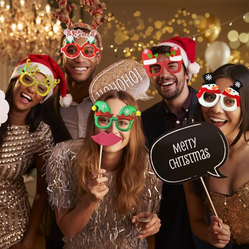 Leetous Christmas Accessories Bulk 24 Pack - Xmas Glitter Glasses Frames to Wear, One Size Holiday Eyeglasses Party Favors Supplies, Friendsmas Classroom Gifts Prizes Photo Props Decor for Costume - style: 24 PCS