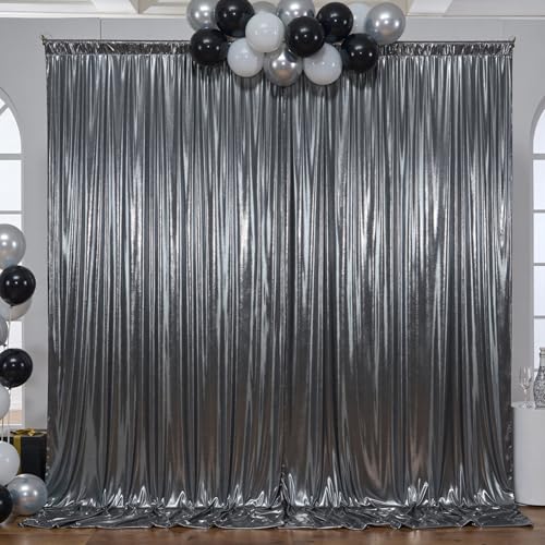 10x10ft Silver Black Backdrop Curtains Wedding Party Glitter Sequin Curtain Backdrop Fabric Shimmer Drapes Backdrop Bridal Shower Birthday Christmas Photoshoot Background Photography 5x10FT，2 Panels - color: Silver Black, size: 10ft X 10ft(2 Panels 5ft X
