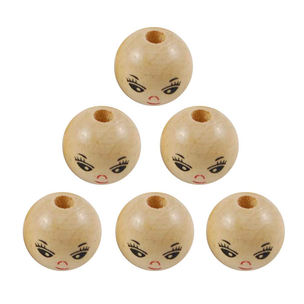 Healifty 100Pcs 14Mm Wooden Face Beads Natural Smooth Round DIY Craft Accessories for Jewelry Making and Creative Kids Projects