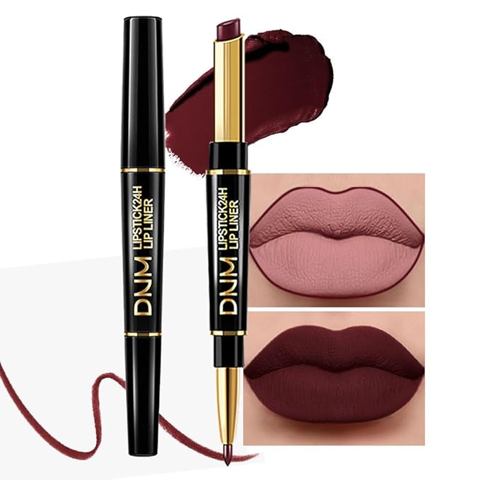 evpct 1Pcs Dark Deep Red Lip Liner and Lipstick Set Kit for Women Matte Lips Kit with Lip Liner Lip Stains Long Lasting Waterproof 24 Hour Lipstick and Lip Liners Combo Lipliners Pencil Set 15#