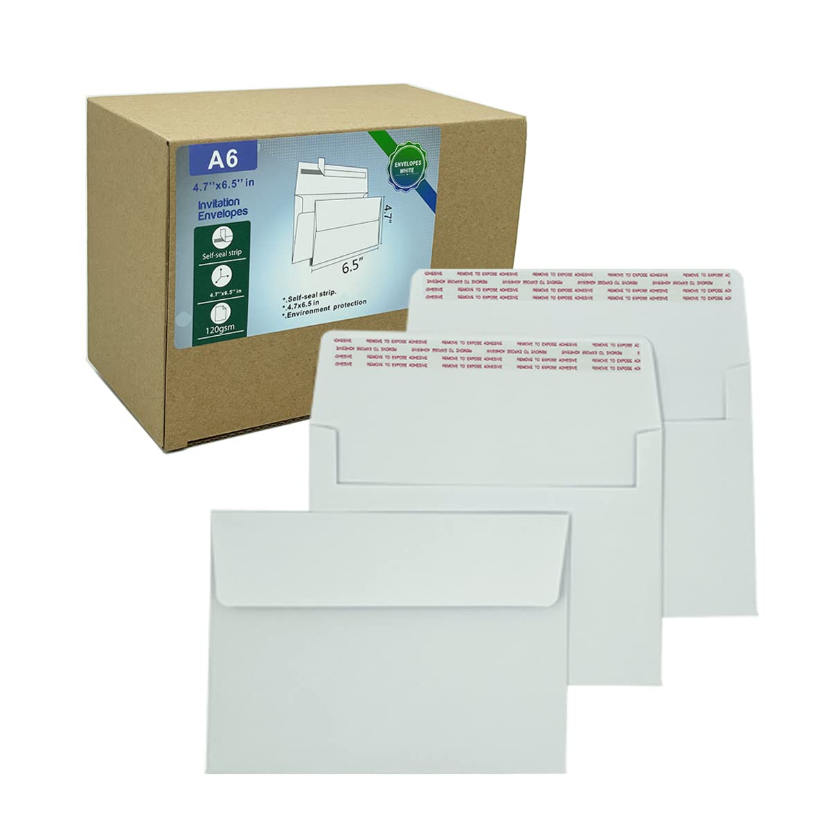 A6 Invitation envelopes（120 PCS 4.7x6.5 in） - windowless design 120GSM white paper envelopes with printabl quick self-seal for invitations, greeting cards, photos invoices