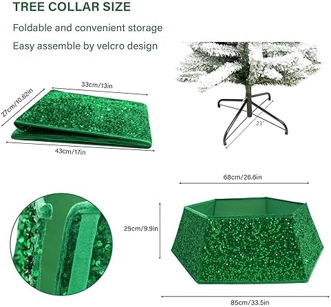 Transform Your Christmas Tree with Sunshine's Sparkling Sequin Tree Skirt - 33.5" Large Size, Christmas Tree Collar for Holiday Home Decor(Green)
