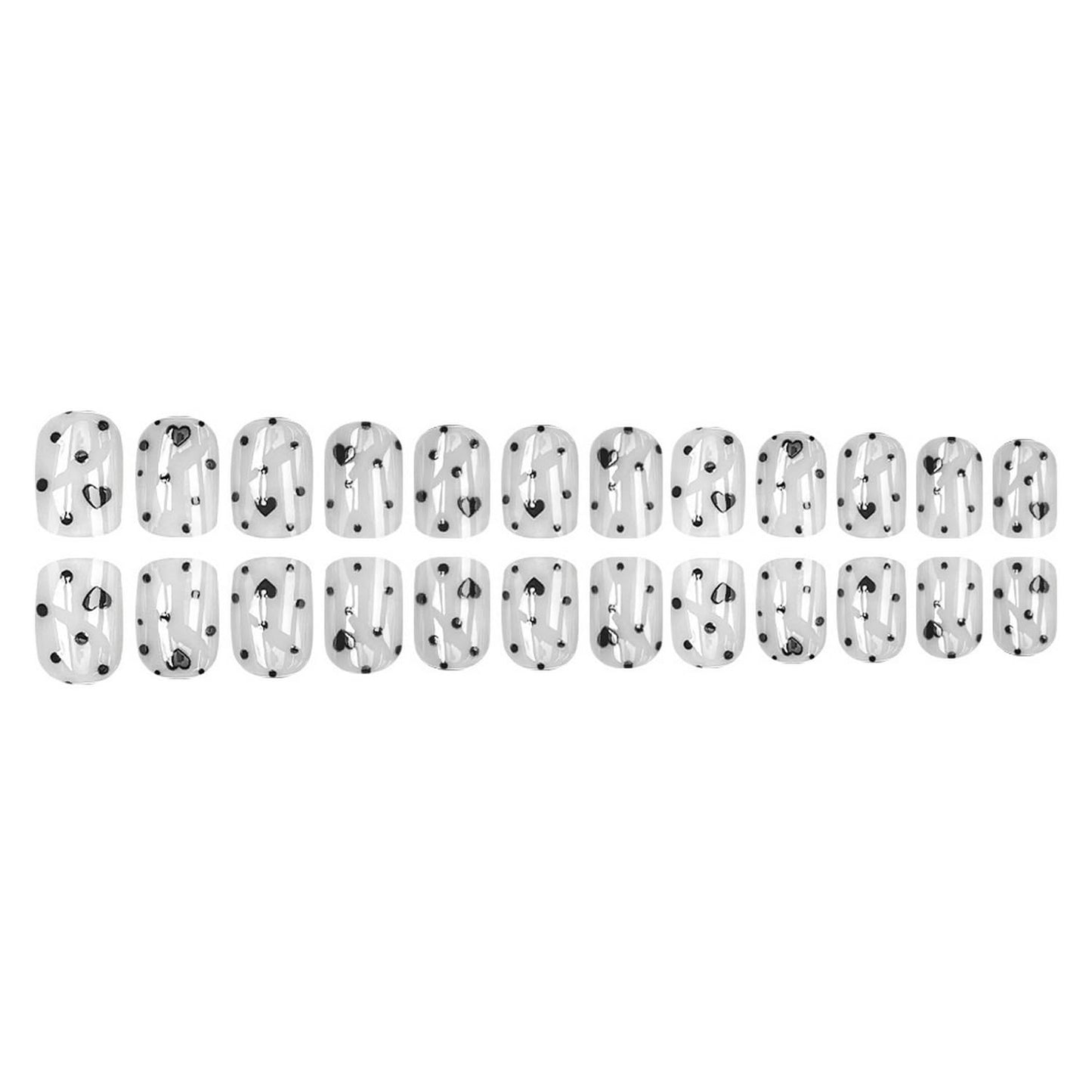 Valentine's Day Press on Nail Short Square Fake Nails with Polka Dot Heart designs White Black False Nails Glossy Full Cover Acrylic Press ones Reusable Glue on Nails for Women Girls Manicure24pcs