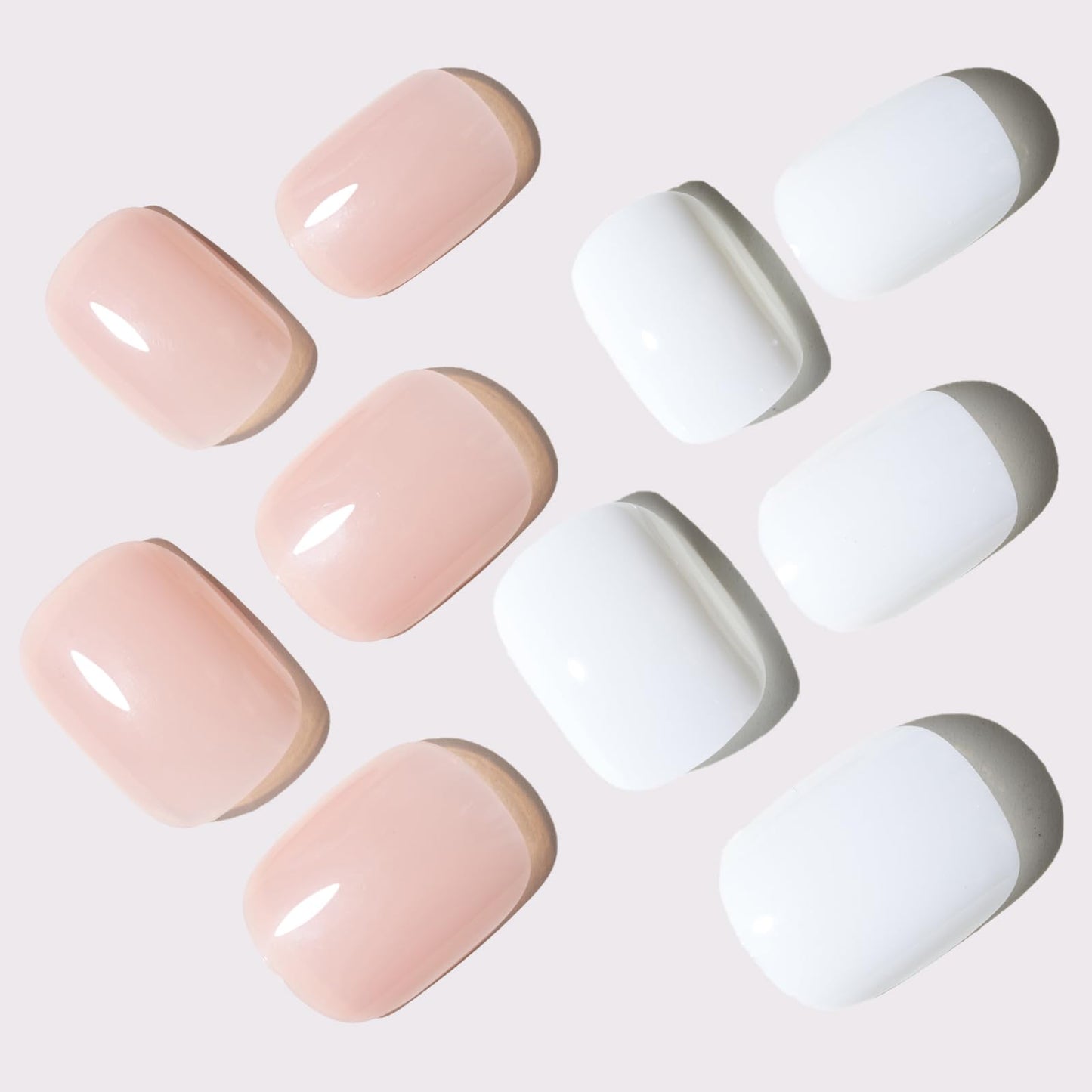 GLAMERMAID Press On Nails Extra Short Square, Jelly Soft Gel Fake Nails Round Squoval, Natural Nude Pink False Nails Tip, Pure White Fake Nails Short Squoval, Natural Round Square Glue on Nails Glossy