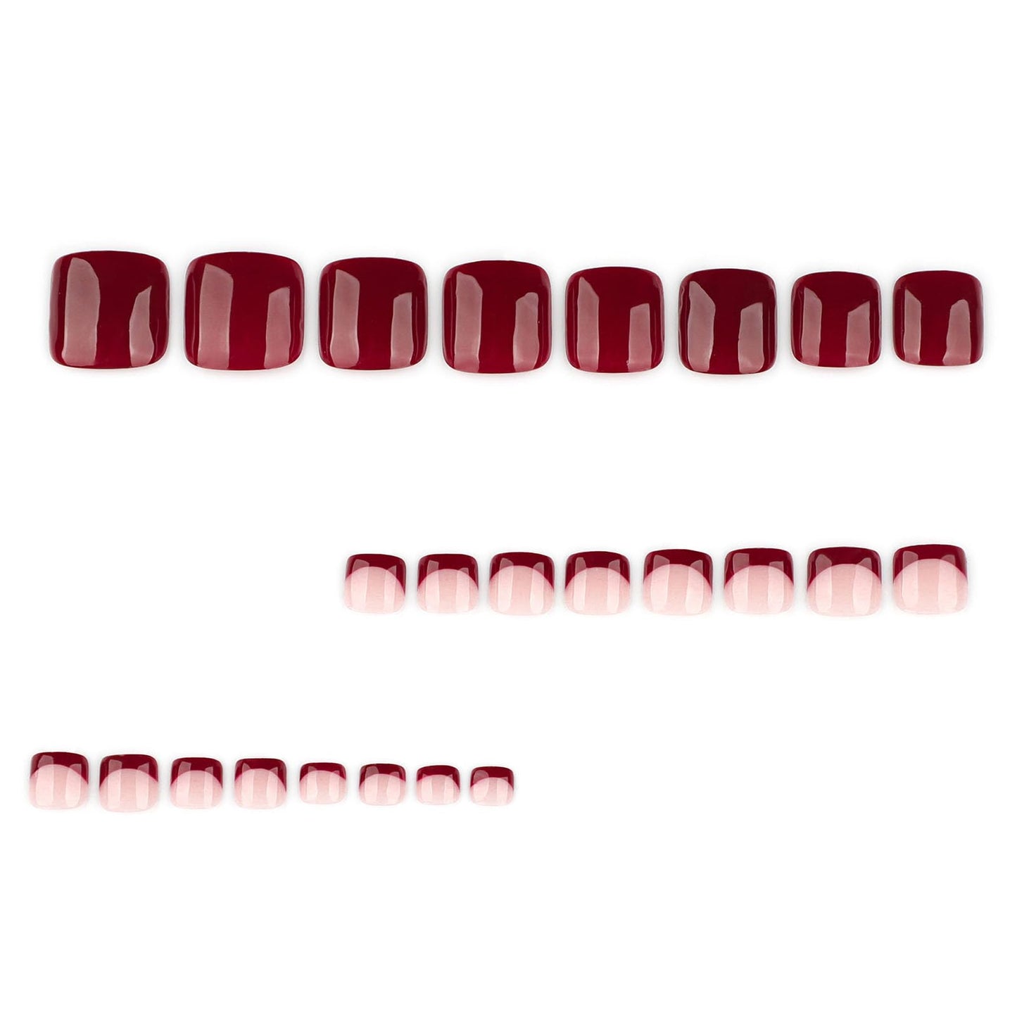 RUOKEXIN Short Press on Toenails Red French Tip Fake Toenails with Designs Square Toe Nail Press ons Sparkly Artificial Nails for Women 24Pcs