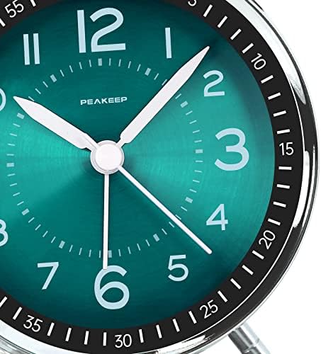 Peakeep Loud Alarm Clock for Heavy Sleepers Adults, Metal 4.5 Inches | Twin Bell Battery Operated Analog Alarm Clocks for Bedrooms Kids' Room Decoration (Peacock Green)