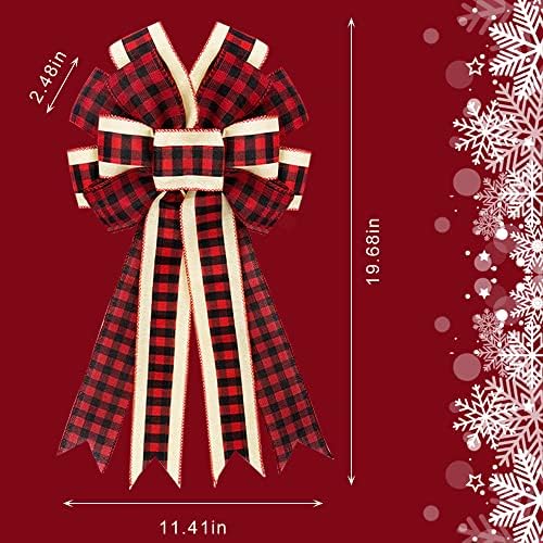 Hying Large Christmas Bow for Wreath, Christmas Wreath Bow Red Black Buffalo Plaid Bows for Front Door Indoor Outdoor Wall Tree Decoration Supplies Ornament