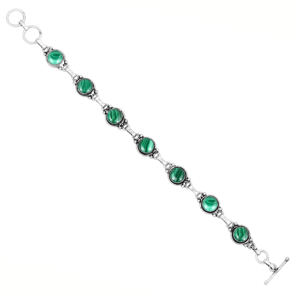 Natural Malachite 925 Silver Plated Green Gemstone Bracelet for Women - April Birthstone Vintage Style Handmade Jewelry Bracelet - Wedding Christmas Gifts for Her