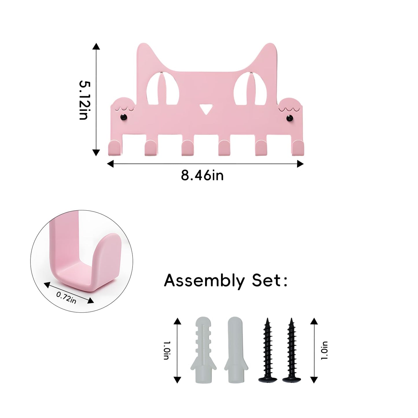 Phtynex Key Holder Wall Mounted with Screws and Anchors, Multifunctional Key Hanger with 6 Hooks, Entryway Front Door Kitchen Hallway Garage Office (Pink)