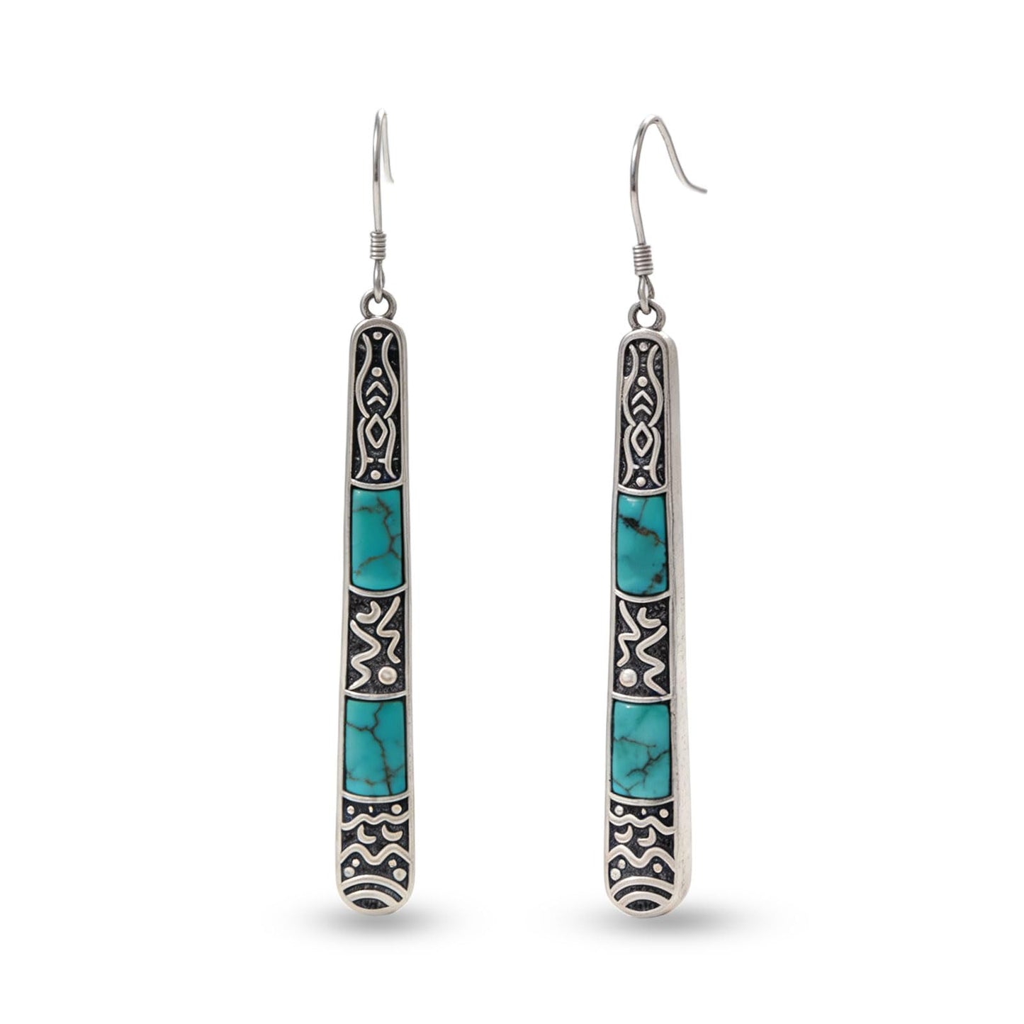 DOLIOX Genuine Turquoise Dangle Earrings for Women 925 Sterling Silver Gemstones Bar Earrings Southwest Boho Native American Style for Her Wife Mom