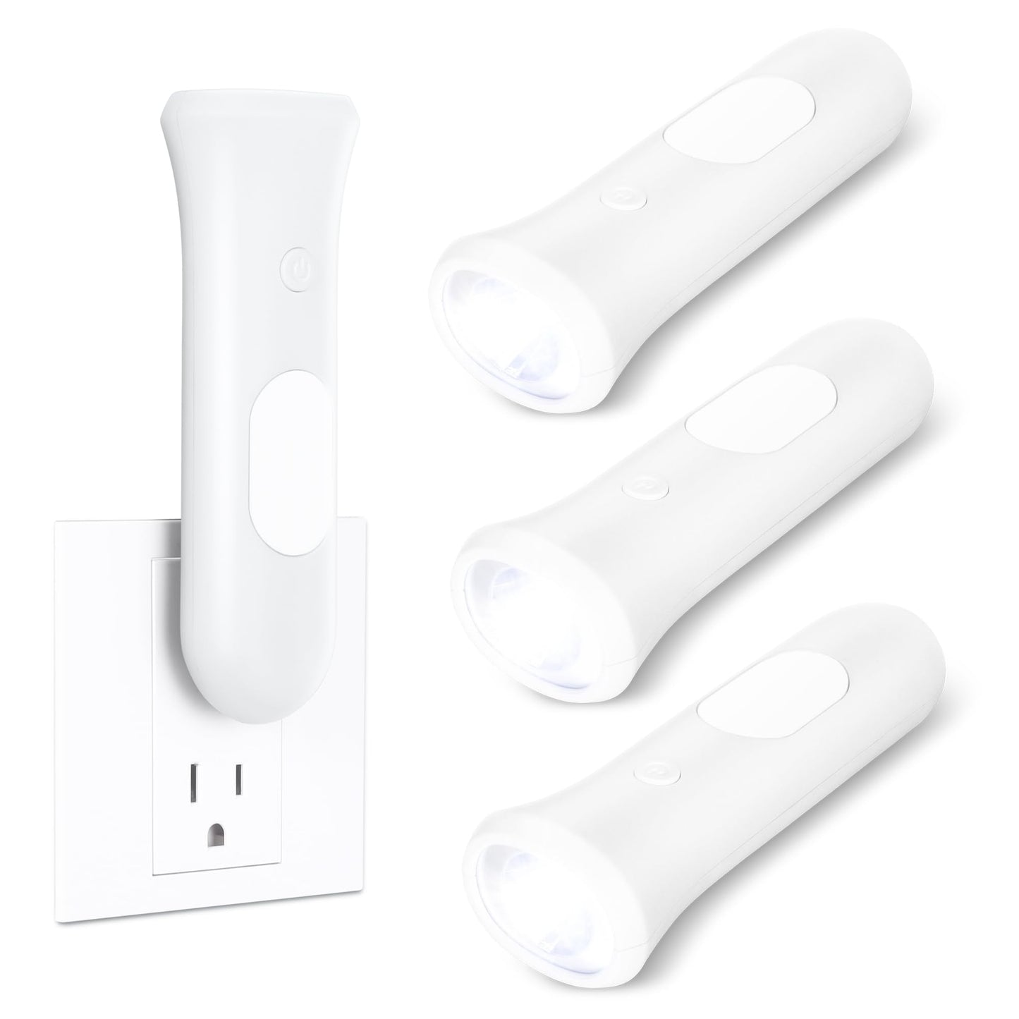 ROSSEX 4 in 1 Emergency Lights for Home Power Failure, 3 Pcs Rechargeable LED Flashlight Plug in Wall, Automatic Turn-On Power Outage Night Light Flashlight for Hurricane Preparedness Items