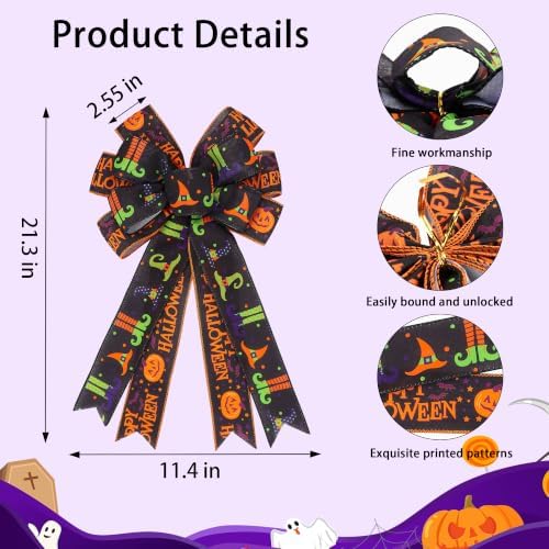 2PCS Large Halloween Wreath Bows for Indoor Outdoor Tree Topper Wall Decor