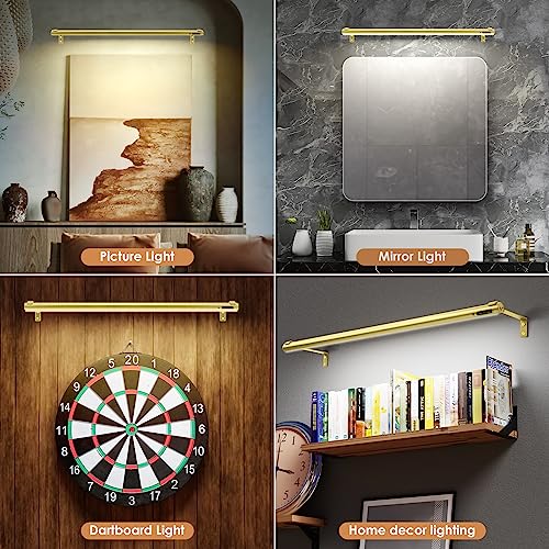 Battery Operated Wireless Picture Light，Rechargeable/Plugged in 31.5inch Painting Display Light,Remote Control Wall Lights with Three Modes and Timing for Art Frame (Gold) - color: Gold