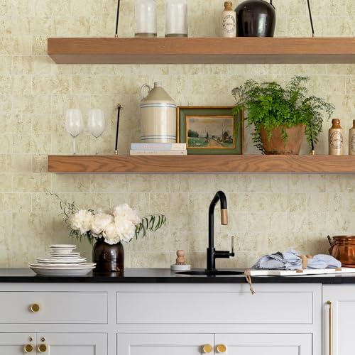 Vamos Tile 100-Piece Peel and Stick Backsplash Seamless Tile,3''x6'' Textured Beige Travertine with White Grout PVC Subway Tile,Stick on Backsplash for Kitchen/Bathroom/Laundry Room - color: Beige Travertine
