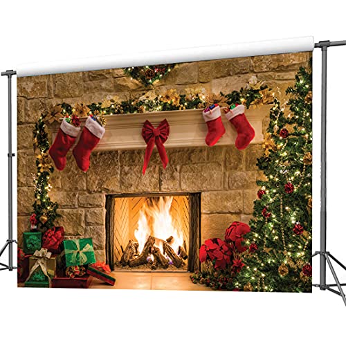 15x10ft Christmas Fireplace Theme Backdrop Christmas Backdrops for Photography Tree Sock Decorations for Xmas Party Supplies Photo Background