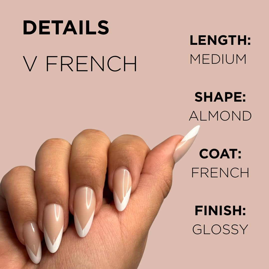 V FRENCH Press-On Nails by Lavaa Beauty | Medium Almond | French Tip Almond Nails