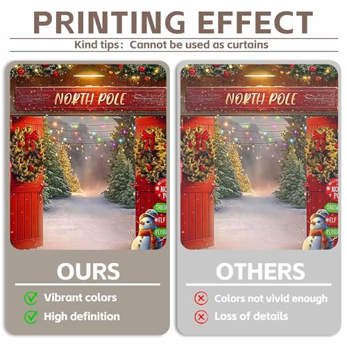 8x6ft Fabric Christmas Backdrop Winter Forest Wooden Barn Door North Pole Snowy Xmas Tree Photography Background Family Holiday Party Decor Photo Props - size: 8'x6'