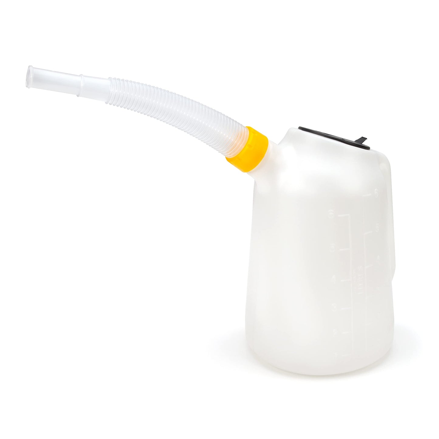Steelman 6-Quart Oil Measuring and Dispensing Jug, Flexible 9.5-inch Spout, Snap-in Lid