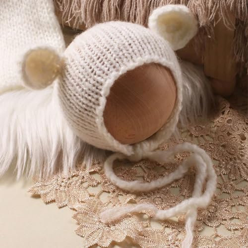 Newborn Baby Photo Shoot Props Girl Boy Crochet Knit Hat Costume Stripe Hat Pants Overalls Photography Props - color: White C