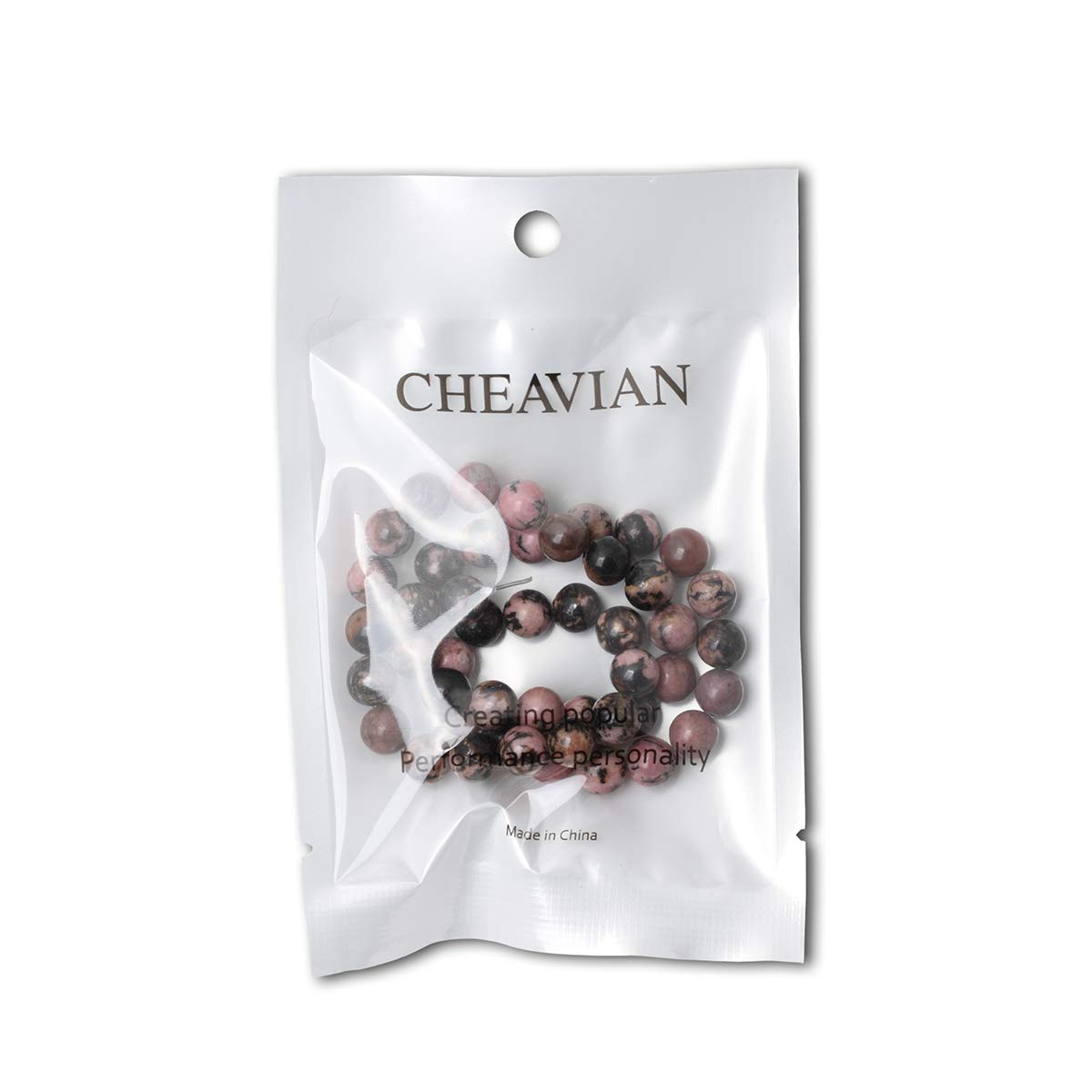 CHEAVIAN 45PCS 8mm Natural Black Line Rhodochrosite Gemstone Smooth Round Loose Beads for Jewelry Making 1 Strand 15"