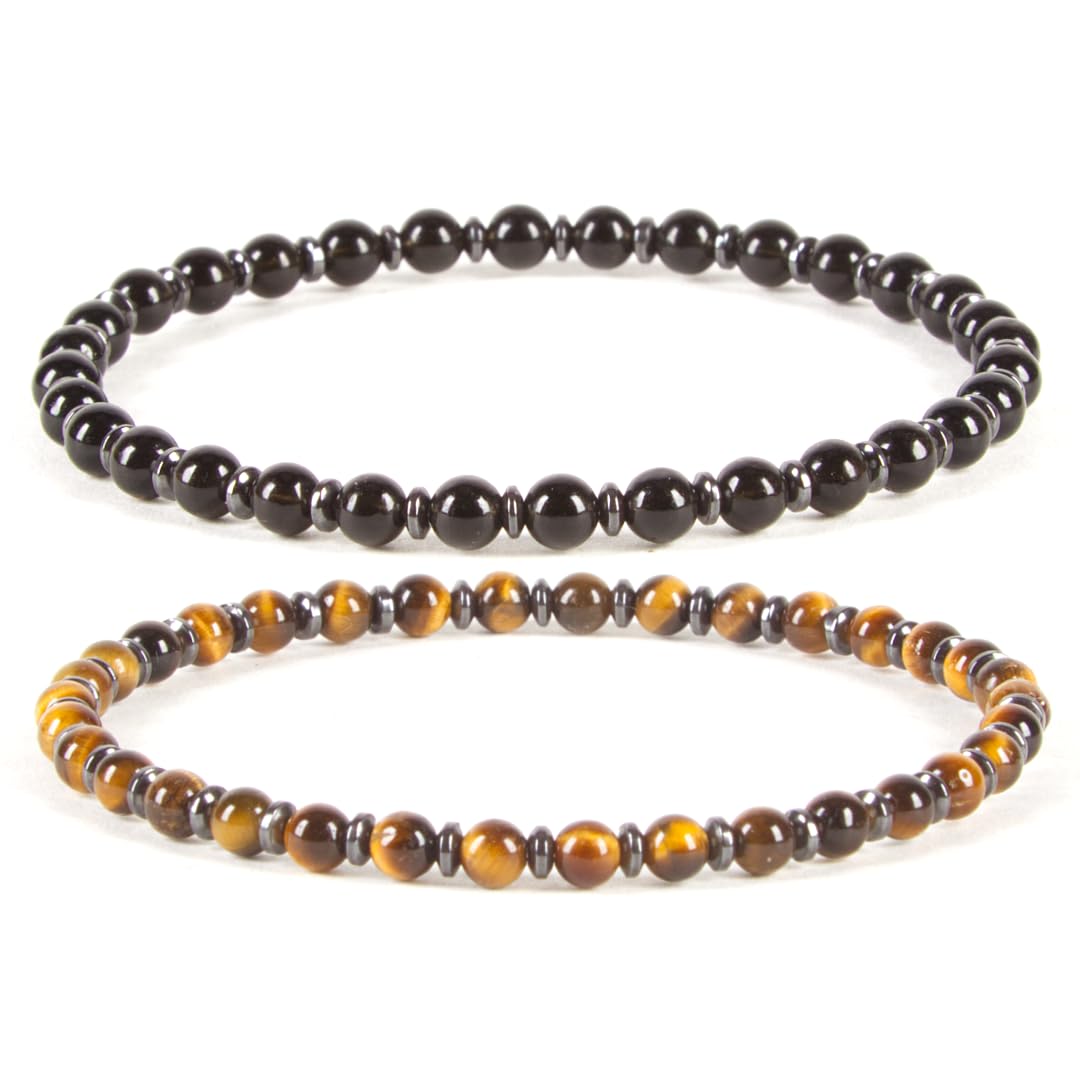 Cherry Tree Collection - Small, Medium, Large Sizes - Gemstone Beaded Bracelets For Women and Men - 4mm Round Beads (Protection Set - Small)