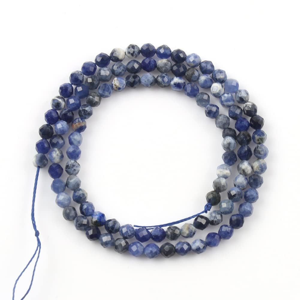 Song Xi 120pcs 3mm Natural Old Blue Sodalite Gemstone Beads Faceted Round Loose Stone Beads for Jewelry Making (1 Strand)