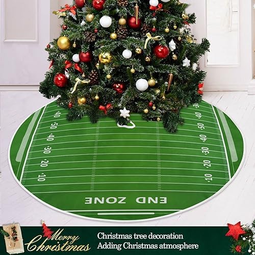 American Football Field Christmas Tree Skirt Home Festive Holiday Halloween Decoration Large Round Tree Skirt 35.4 Inches