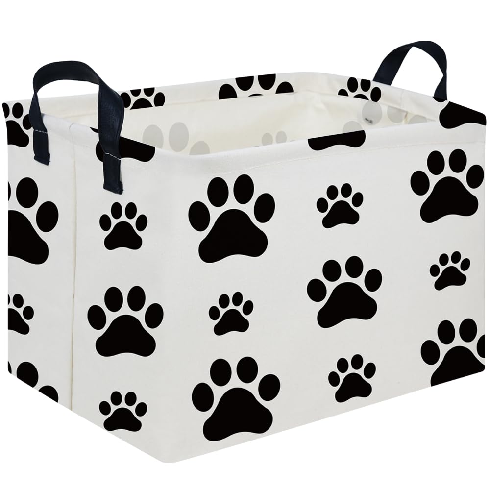 FXOCSHE Rectangular Dog Basket,Nursery Hamper,Collapsible canvas kids toy storage box,Kids room storage basket,Pet decor(Dog paw)