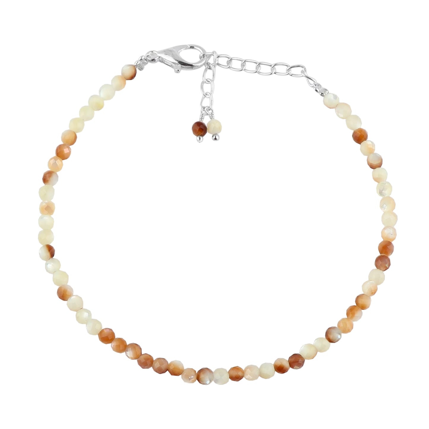 GEMKORA Natural Real Multi-Moonstone Crystals Bracelet, 3mm Best Grade Micro Cut Beads, Chakra Healing Gemstone, Beautiful Simple Jewelry, Silver Plated Jewelry 8 inch