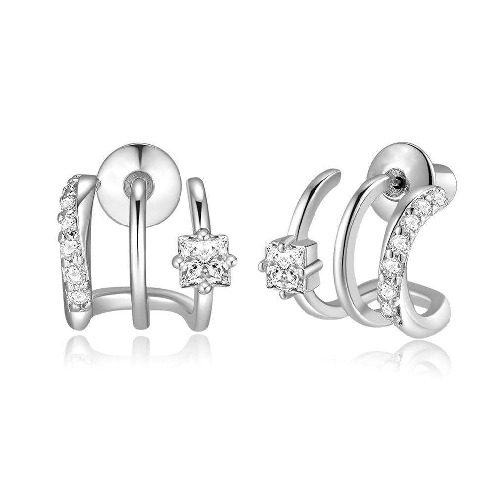 Obidos 14K Gold Plated Illusion Stud Earrings for Women | Triple Huggie Hoop Earrings for One Hole