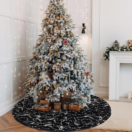 Arrowbash 48 Inch Christmas Tree Skirt Decor, Gold Marble Pattern, Black