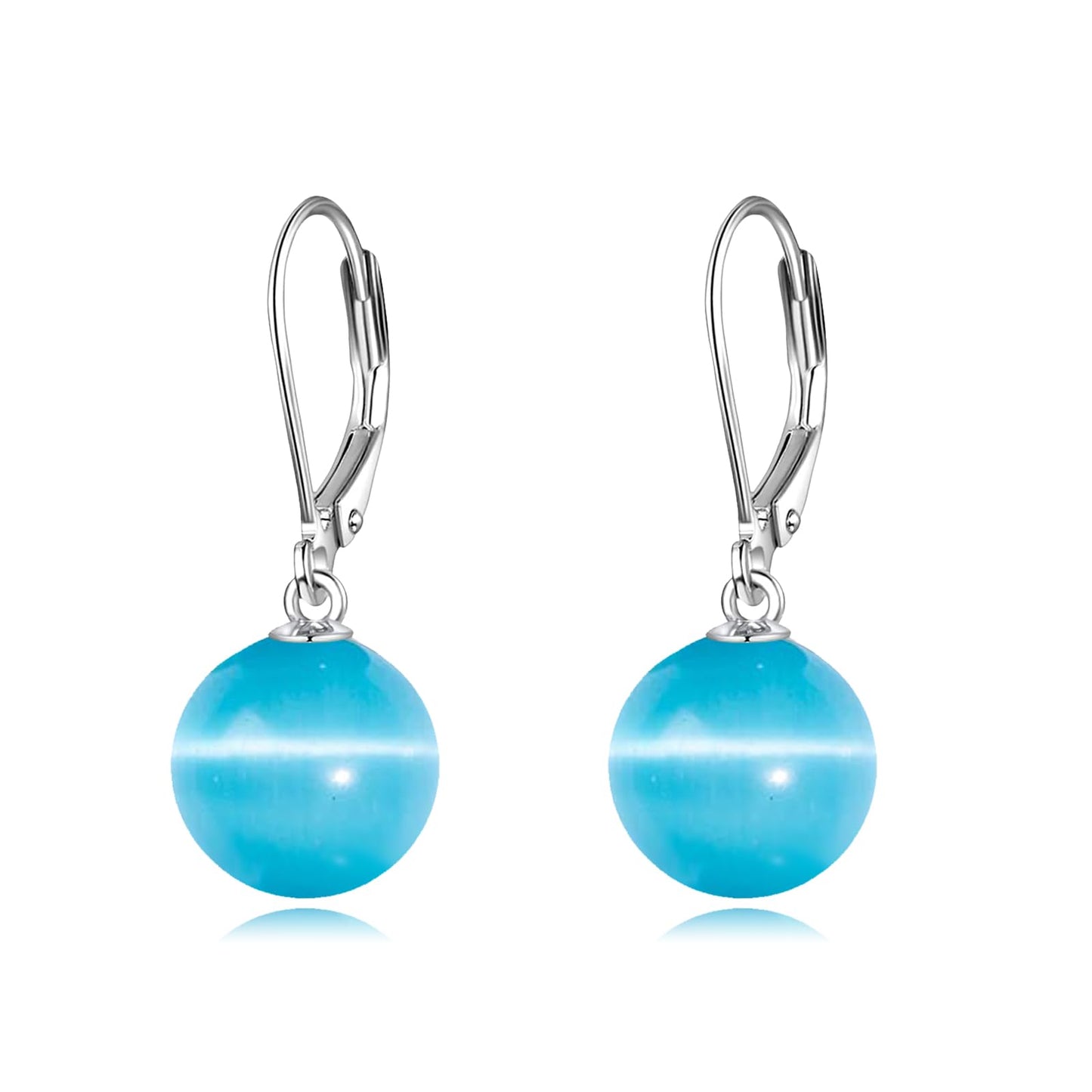 925 Sterling Silver Pearl Leverback Earrings Dangle Drop Jewelry Gifts for Women (Blue Cat's Eye)