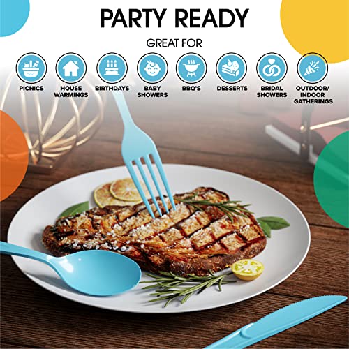 Party Solids Light Blue Plastic Forks 200 Pcs Light Blue Forks Disposable Utensils Heavy Duty Plastic Cutlery Set Disposable Cutlery Sets Flatware Sets Silverware Set Party Supplies & Party Tableware - color: Light Blue