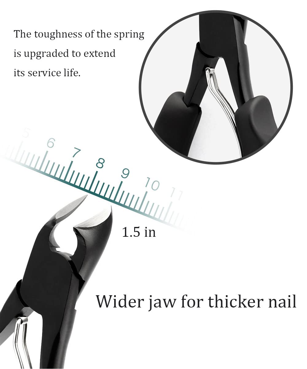 Toenail Clippers for Thick Nails, Stainless Steel, Sharp Ingrown Nail Cutter with Non-Slip Grip Handles, Black