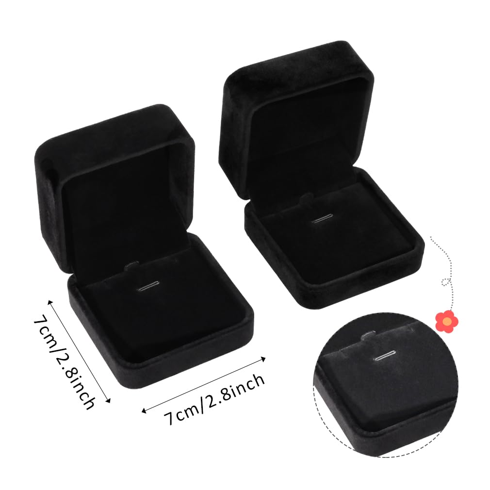 2Pcs Classic Velvet Necklace Box for Jewelry Gift, Black Pendant Display Case for Wedding Engagement Anniversary